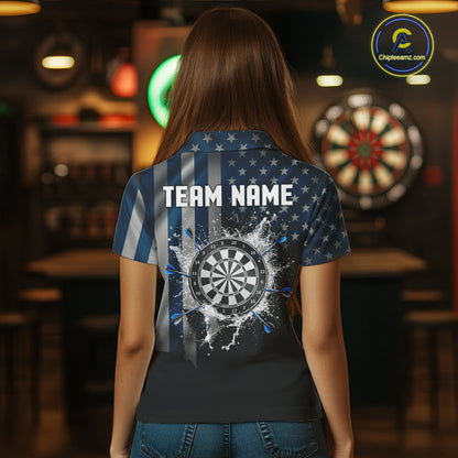 Custom Blue US Flag Water Dartboard Women Darts Polo League Shirts Patriotic Dart Jerseys NYN2246