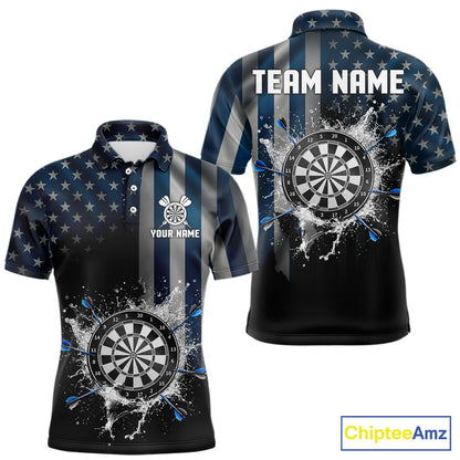Custom Blue US Flag Water Dartboard Men Darts Polo League Shirts Patriotic Dart Jerseys NYN2246