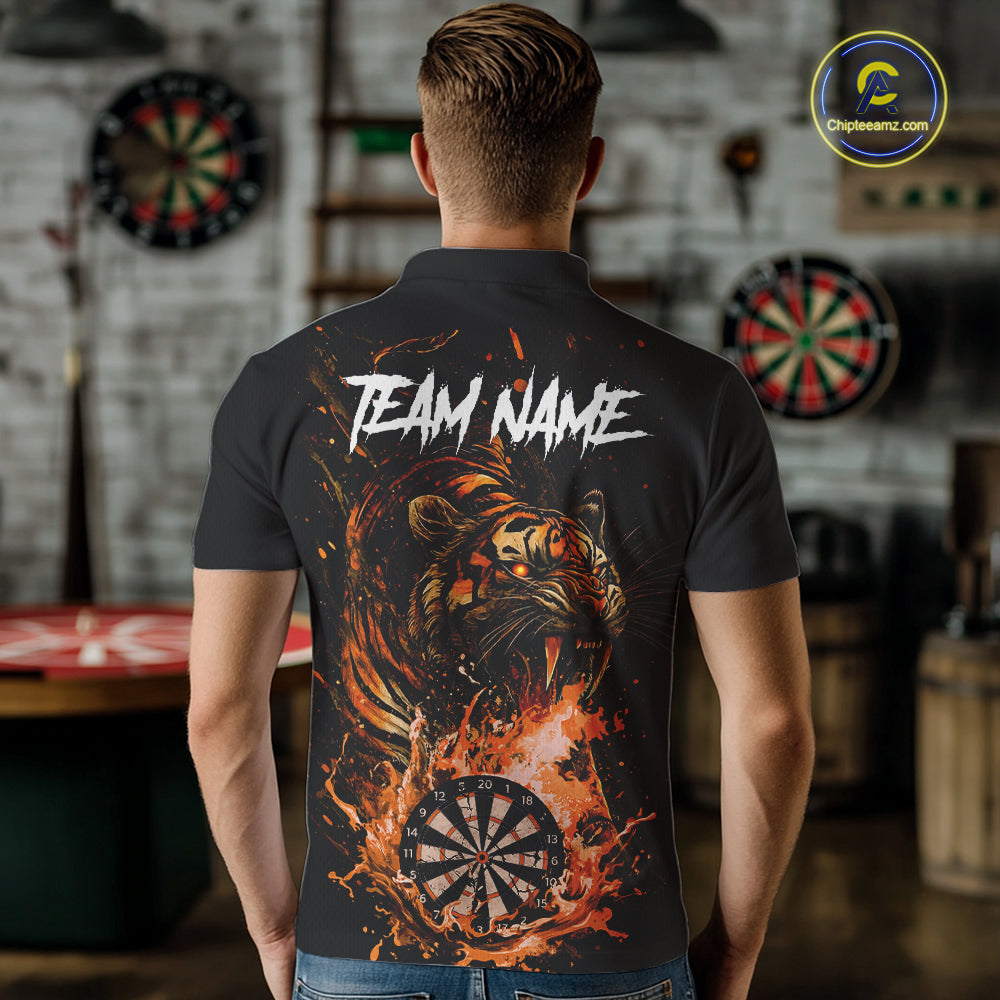 Custom Orange Horror Tiger Grunge Men Darts Polo League Shirts Splatter Dart Jerseys NYN2251