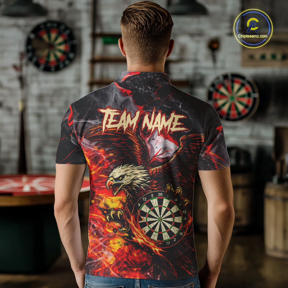 Red Smokes Flaming Eagle Dartboard Custom Men Darts Polo League Shirts Fire Dart Jerseys NYN2252