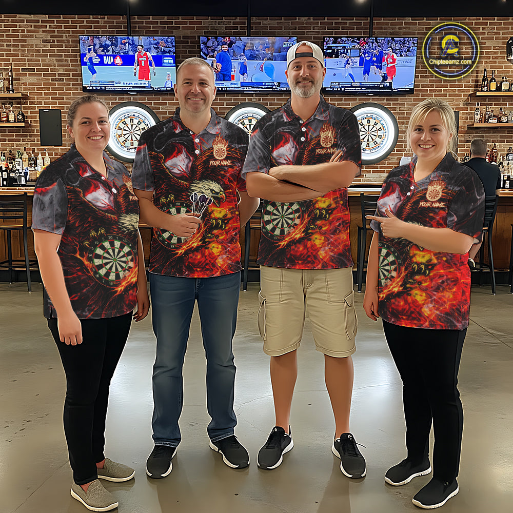 Red Smokes Flaming Eagle Dartboard Custom Women Darts Polo League Shirts Fire Dart Jerseys NYN2252