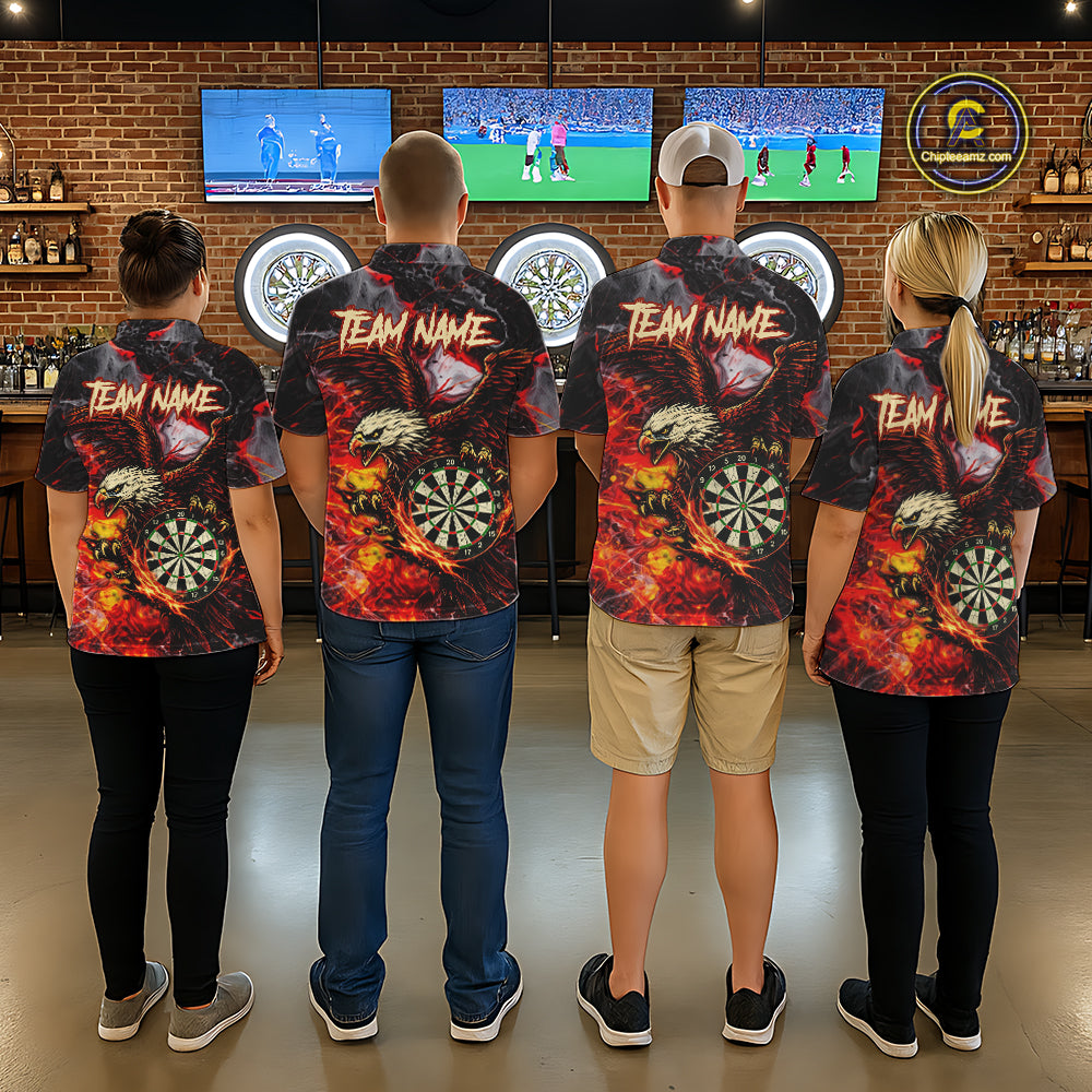 Red Smokes Flaming Eagle Dartboard Custom Women Darts Polo League Shirts Fire Dart Jerseys NYN2252