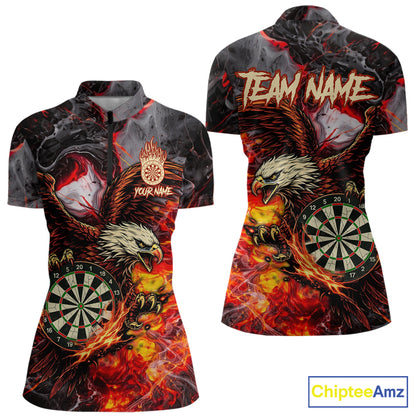 Red Smokes Flaming Eagle Dartboard Custom Women Darts Quarter-Zip League Shirts Fire Dart Jerseys NYN2252