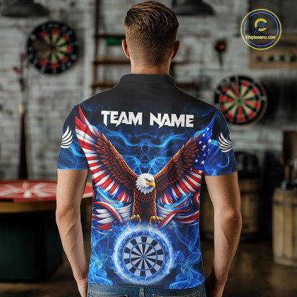Blue Flames US Flag Eagle Freedom Darts Polo Shirt Personalized Patriotic Men Dart Team Jerseys NYN2538