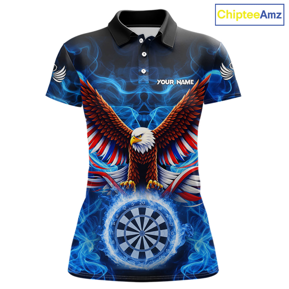 Blue Flames US Flag Eagle Freedom Darts Polo Shirt Personalized Patriotic Women Dart Team Jerseys NYN2538