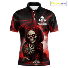 Load image into Gallery viewer, Black &amp; Red Grunge Light Caro Skeleton Men Darts Polo Shirt Custom Funny Dart Team Jerseys NYN2539