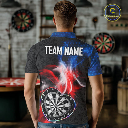 Smoke US Flag Colorful Heart Dartboard Men Darts Valentine Shirt Custom Dart Polo Couple Gifts NYN2544
