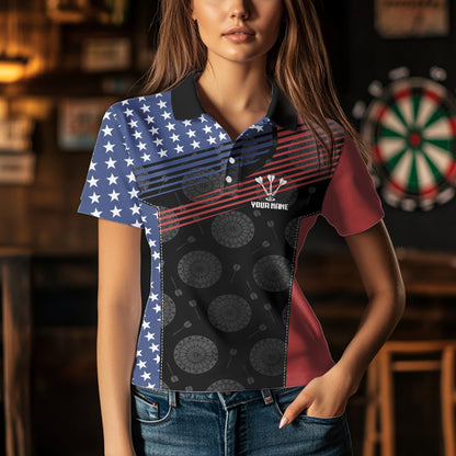 Personalized US Flag Skull Custom Patriotic Dart Shirts For Women, Dart Team Jerseys NYN0013