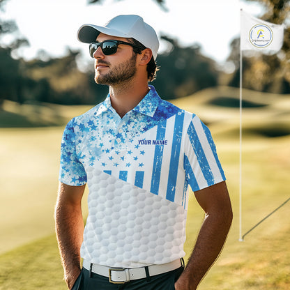 White And Blue American Flag Golf Polos Shirts For Men Custom Patriotic Mens Golf Attire NYN2913