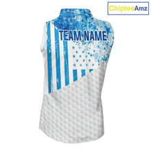 Load image into Gallery viewer, White And Blue American Flag Sleeveless Golf Polos Shirts For Women Custom Patriotic Golf Attire NYN2913