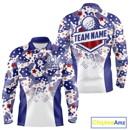 Mens Golf Polo Shirt Camouflage US Flag Custom Patriotic Golf Team Shirts For Men, Golf Gifts NYN2916