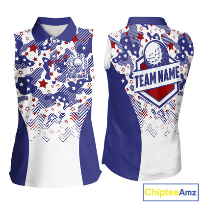 Womens Sleeveless Golf Polo Shirt Camouflage US Flag Custom Patriotic Golf Team Shirts, Golf Gifts NYN2916