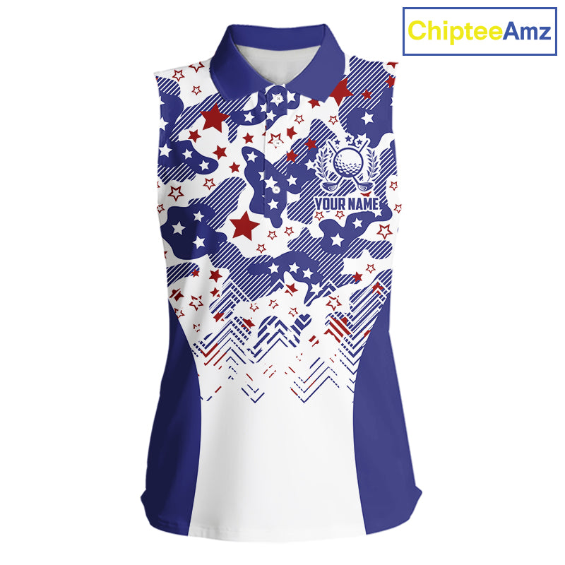 Womens Sleeveless Golf Polo Shirt Camouflage US Flag Custom Patriotic Golf Team Shirts, Golf Gifts NYN2916