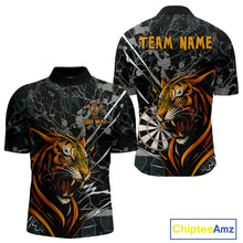Load image into Gallery viewer, Custom Men's Dart Team Shirt - Fierce Tiger &amp; Dartboard - Personalized Name &amp; Team NYN0334