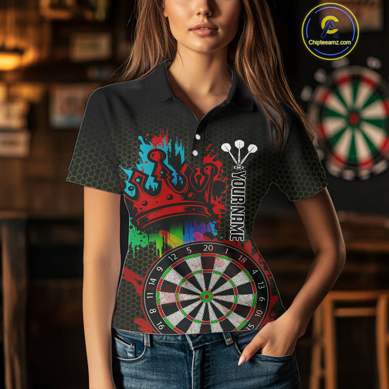 Multicolor Crown Dartboard Grunge Darts Shirt For Women - Custom Name & Team Jersey NYN0608