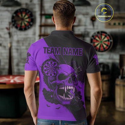 Custom Purple Horror Skull Smokes Dartboard Men Polo Dart Shirt Grunge Dart Jerseys NYN2029
