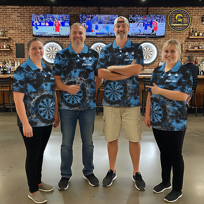 Blue Grunge Skull Cracked Glass Dartboard Custom Women Darts Quarter-Zip Shirts Dart Team Jerseys NYN2258