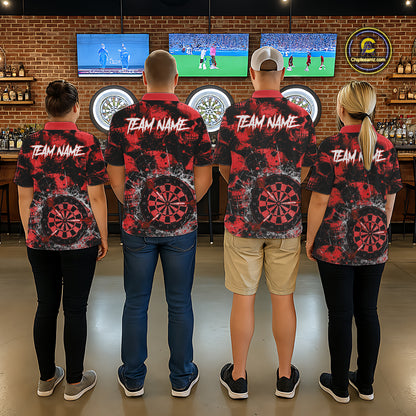 Red Grunge Skull Cracked Glass Dartboard Custom Women Darts Quarter-Zip Shirts Dart Team Jerseys NYN2259