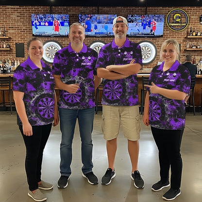 Purple Grunge Skull Cracked Glass Dartboard Custom Women Darts Polo Shirts Dart Team Jerseys NYN2260