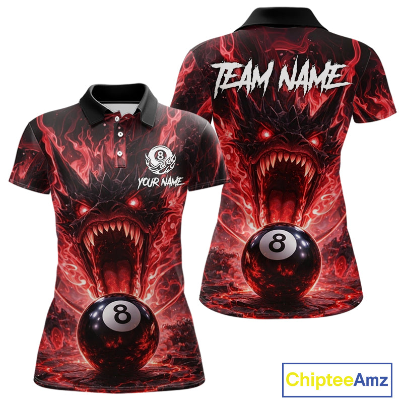 Dragon 3D Pool 8 Ball Women's Billiard Shirt Custom Red Flaming Billiard Team League Attire NYN2546