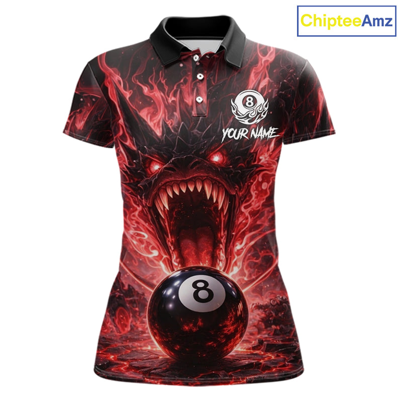 Dragon 3D Pool 8 Ball Women's Billiard Shirt Custom Red Flaming Billiard Team League Attire NYN2546