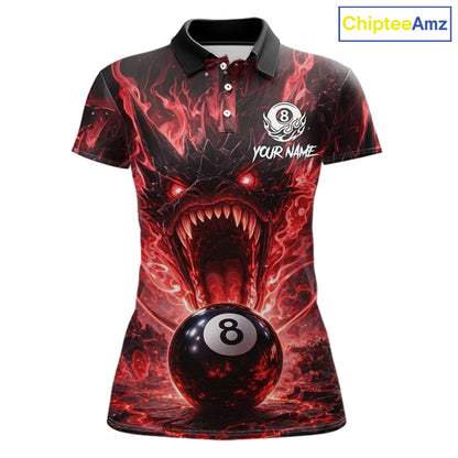 Dragon 3D Pool 8 Ball Women's Billiard Shirt Custom Red Flaming Billiard Team League Attire NYN2546