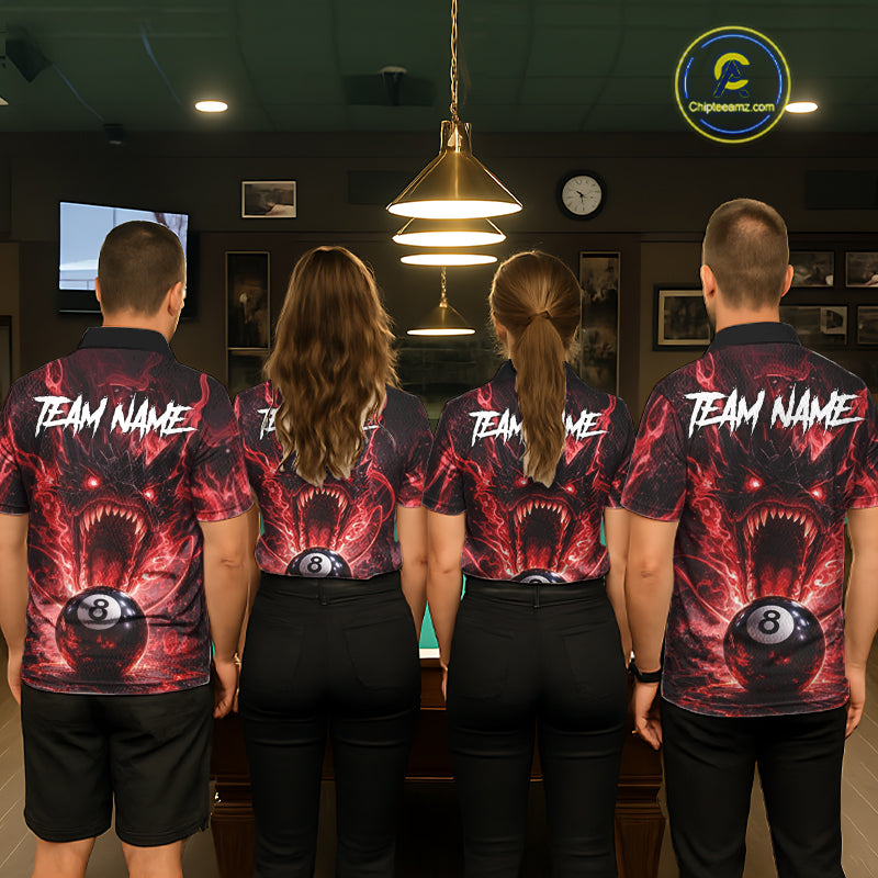 Dragon 3D Pool 8 Ball Women's Billiard Shirt Custom Red Flaming Billiard Team League Attire NYN2546