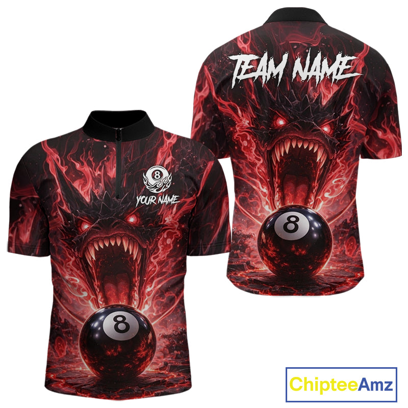 Dragon 3D Pool 8 Ball Men's Billiard Shirt Custom Red Flaming Billiard Team League Attire NYN2546