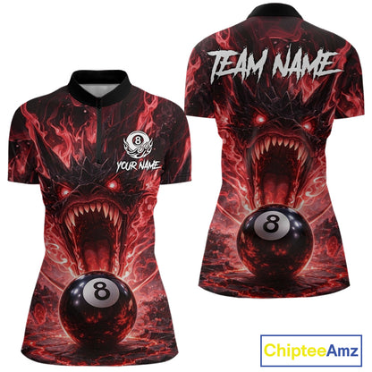 Dragon 3D Pool 8 Ball Women's Billiard Shirt Custom Red Flaming Billiard Team League Attire NYN2546