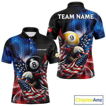 US Flag Eagle Pool 8 Ball & 9 Ball Men's Billiard Shirt Custom Freedom Patriotic Billiard Attire NYN2548