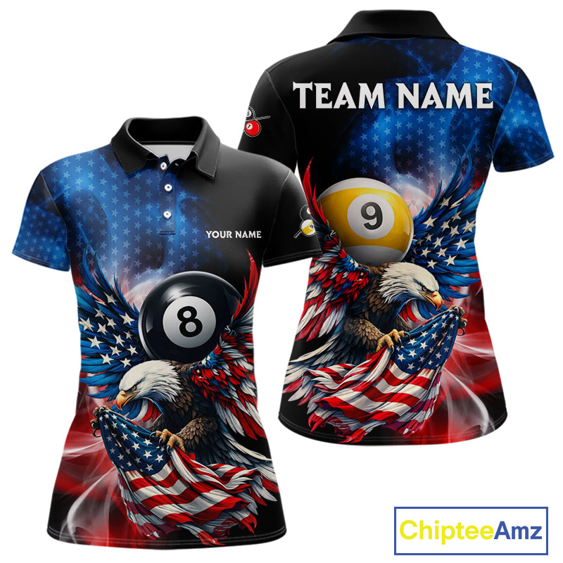 US Flag Eagle Pool 8 Ball & 9 Ball Women's Billiard Shirt Custom Freedom Patriotic Billiard Attire NYN2548