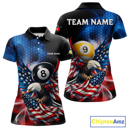 US Flag Eagle Pool 8 Ball & 9 Ball Women's Billiard Shirt Custom Freedom Patriotic Billiard Attire NYN2548