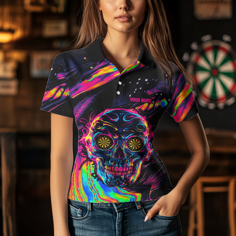 Colorful Psychedelic Skull Custom Dart Shirts For Women, Dart Team Jerseys NYN0020