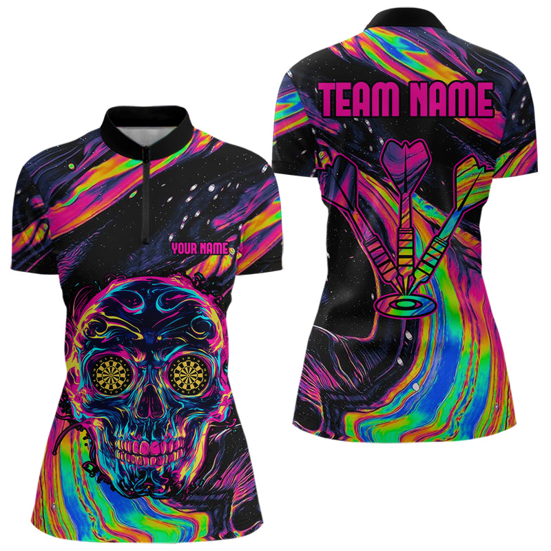 Colorful Psychedelic Skull Custom Dart Shirts For Women, Dart Team Jerseys NYN0020