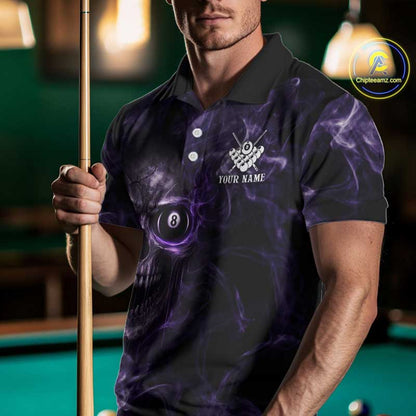 Purple Grim Reaper Billiard Shirts For Men Custom Smoke Skull Flame League Billiard Jerseys NYN2919