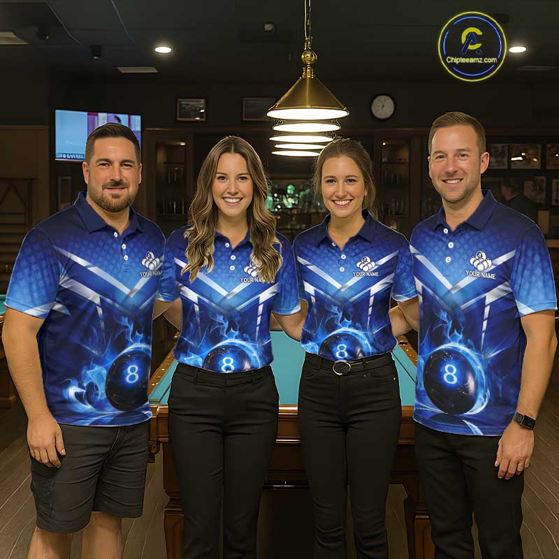 Personalized Blue & Silver Billiard 3D Shirts For Women Ball 8 Flame Billiard Jerseys For Gifts NYN2923