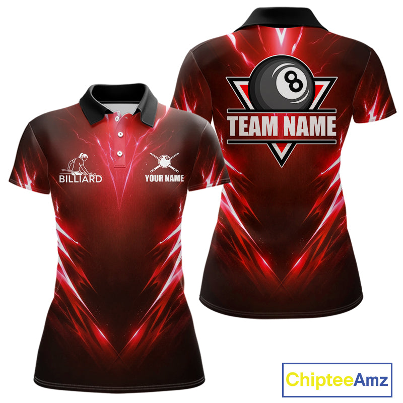 Black And Red 8 Ball Pool Billiard Shirts For Women Custom Lightning Pool Team Billiard Jersey NYN2925