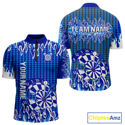 Blue Flames Dart Shirt For Men Dartboard Design - Custom Team & Player Name NYN0345