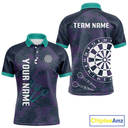 Purple Darts Shirt For Men With Dartboard And Arrows - Custom Team & Player Name NYN0343