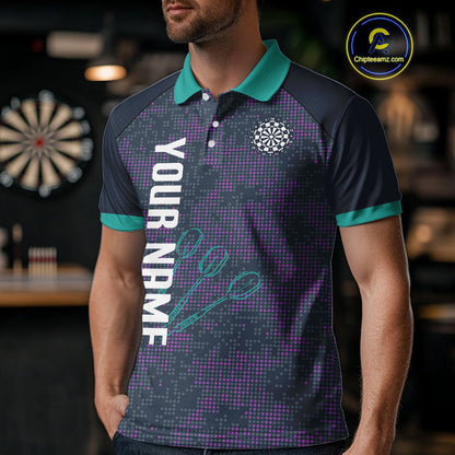 Purple Darts Shirt For Men With Dartboard And Arrows - Custom Team & Player Name NYN0343