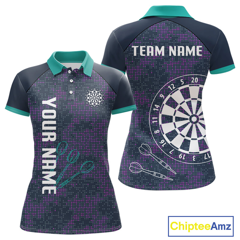Purple Darts Shirt For Women With Dartboard And Arrows - Custom Team & Player Name NYN0343
