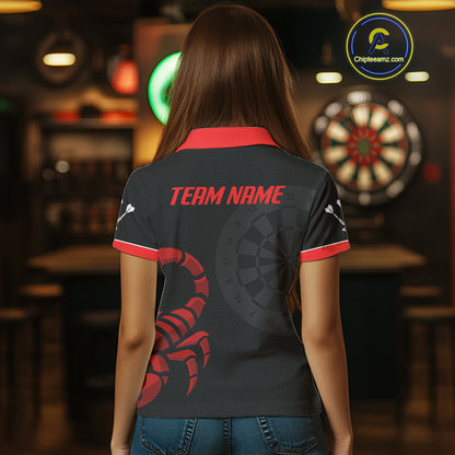 Black And Maroon Scorpion Darts Shirt For Women - Custom Team Name - Darts Jersey NYN0346