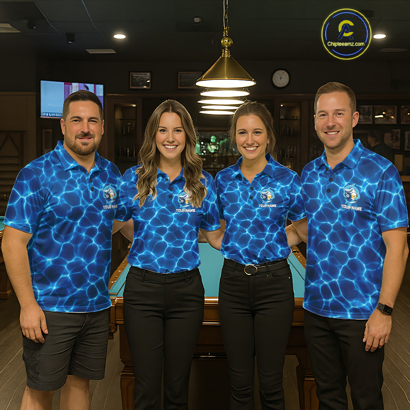 Lightning Blue Waving Funny Shark Women Billiard Shirts Custom 8 Ball & 9 Ball Billiard Team Jersey NYN3305