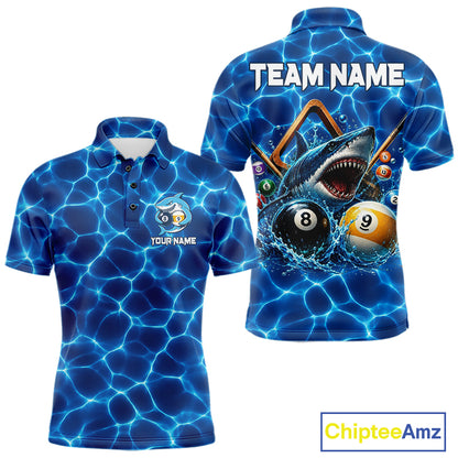 Lightning blue shark billiard polo shirt for men custom 8 ball and 9 ball jersey