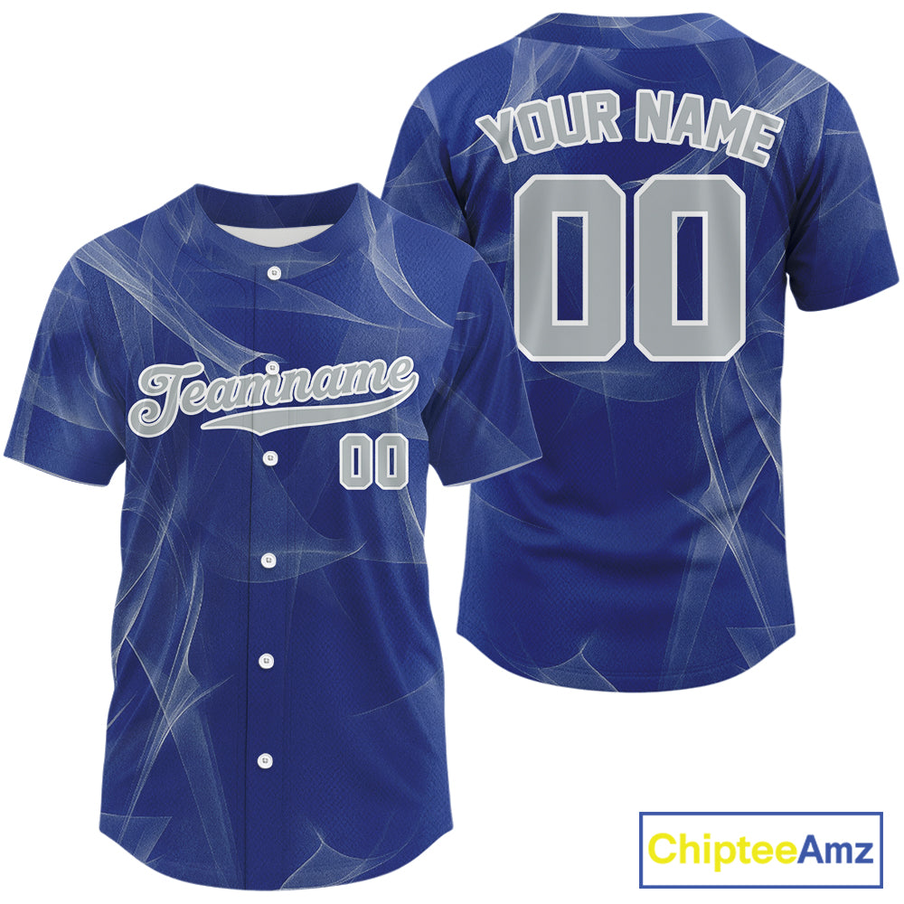Custom Blue And Grey Smoke Baseball Shirt For Men Outfits Baseball Team Jerseys NYN1510