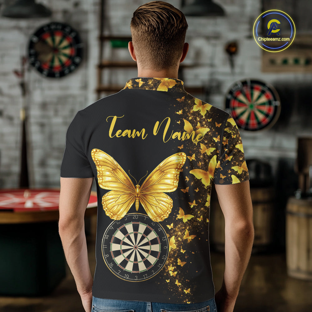 Gold Butterfly 3D Dartboard Custom Men Darts Polo League Shirts Dart Team Jerseys NYN2262