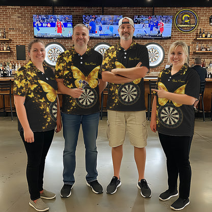 Gold Butterfly 3D Dartboard Custom Men Darts Polo League Shirts Dart Team Jerseys NYN2262
