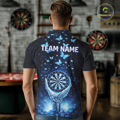 Blue Light Butterflies Skull Dartboard Custom Men Darts Polo Shirts Dart League Jerseys NYN2263