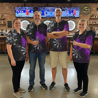 Custom Silver Butterfly Purple Smoking Grunge Dartboard Men Darts Polo Shirts Dart Jerseys NYN2268