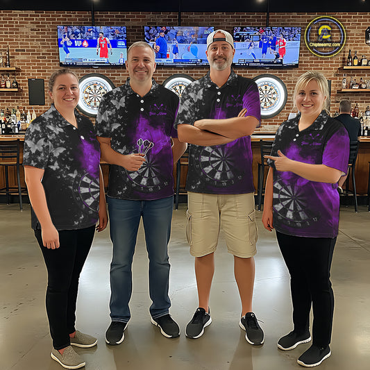 Custom Silver Butterfly Purple Smoking Grunge Dartboard Women Darts Quarter-Zip Shirts Dart Jerseys NYN2268